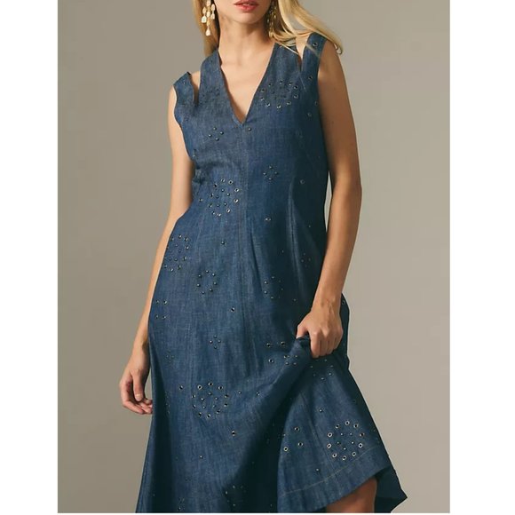 Anthropologie Dresses & Skirts - By Anthropologie Grommet Denim Midi Dress Medium Blue Size 00 XXS Petite